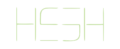 Logotipo Hesh com tipografia de linhas finas e orgânicas em verde pistache, apresentando letras estilizadas com extremidades arredondadas sobre fundo branco.